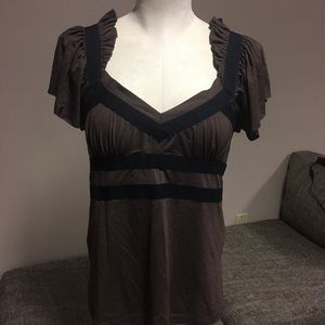 “Red Valentino” Brown V Neck Cap Sleeve Top/Size S